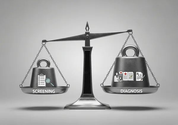 Scales balancing "screening" and "diagnosis" with different weights